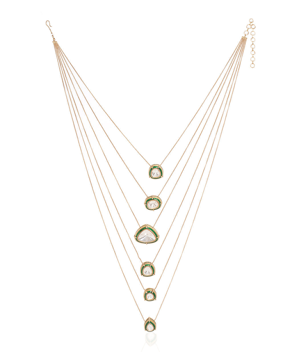 Nooraya Cascade Polki Multilayered Necklace Set (Green)
