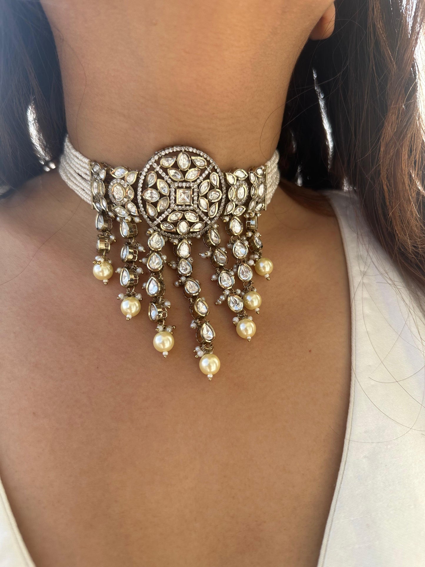 Mahira Polki Mossainite Choker set