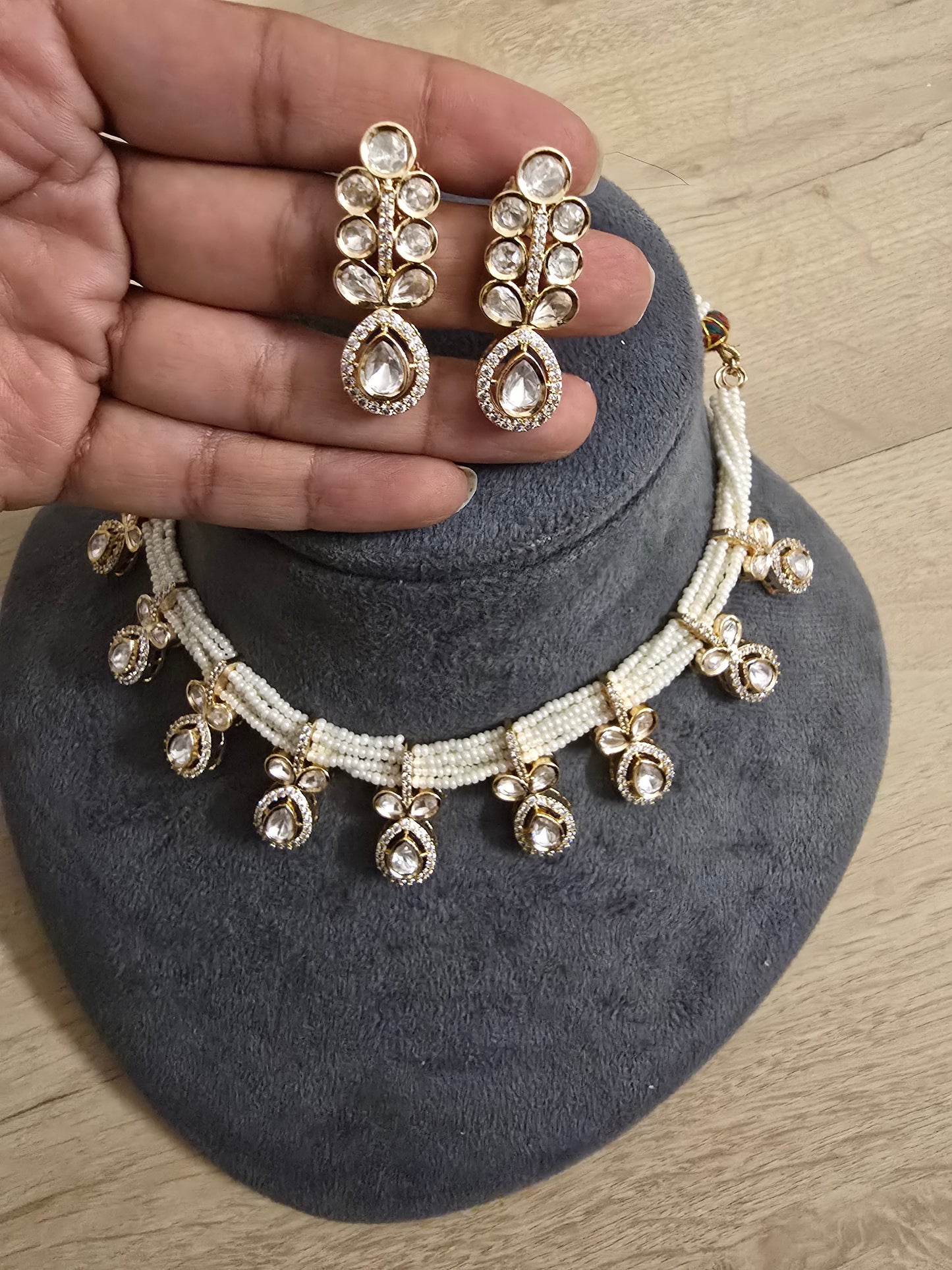 Heera Moissanite Polki Drop Necklace Set