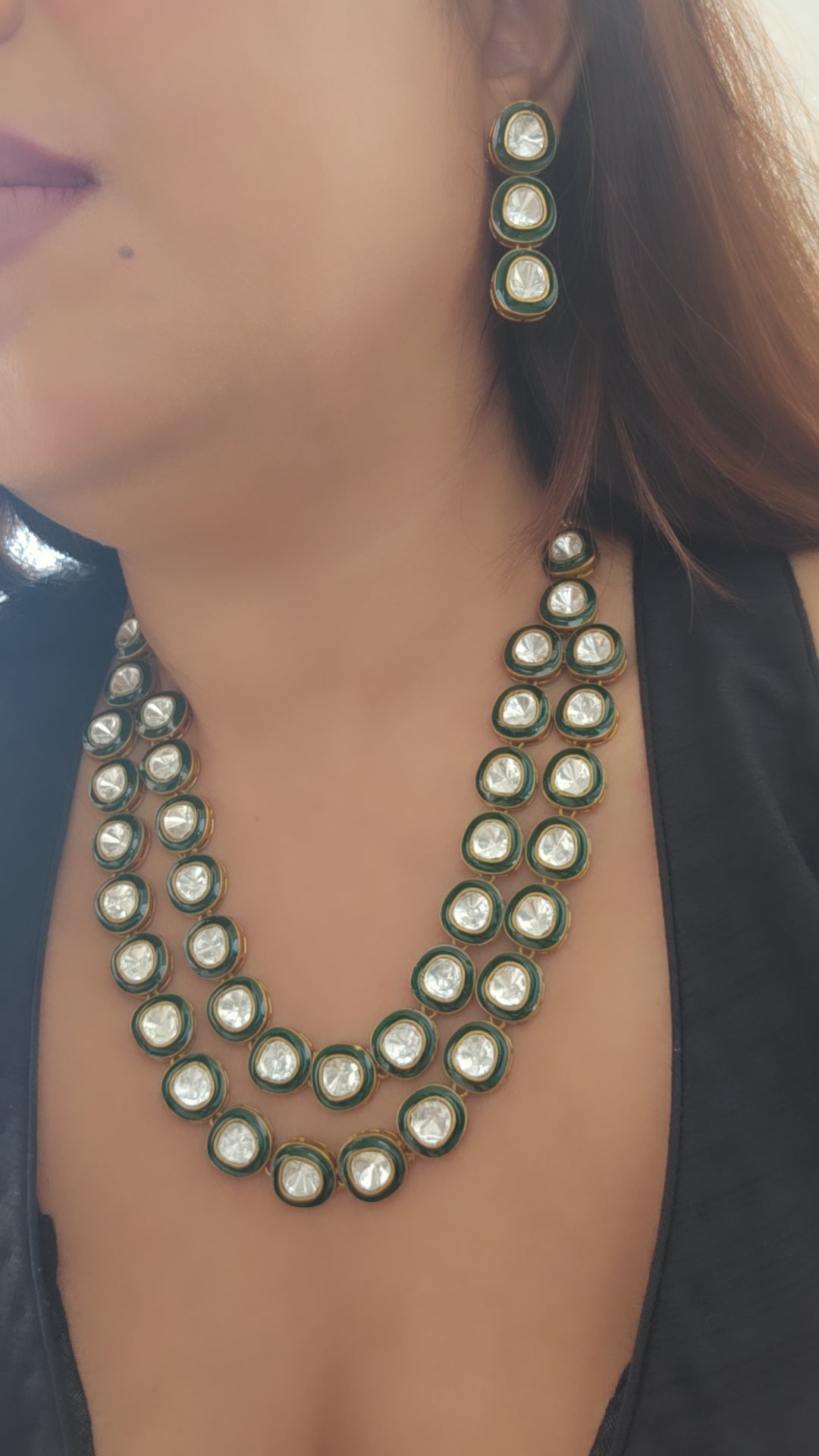 Double layered Polki Moissanite Necklace Set