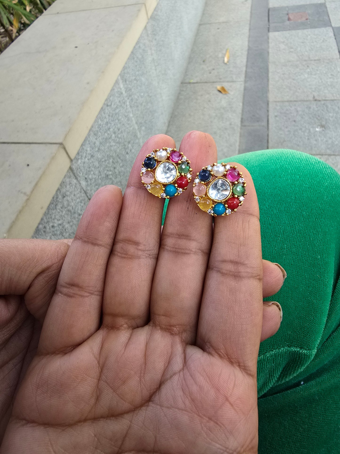 Navrangi Glow: Traditional Multi-Gemstone Navratna Style Gold Studs