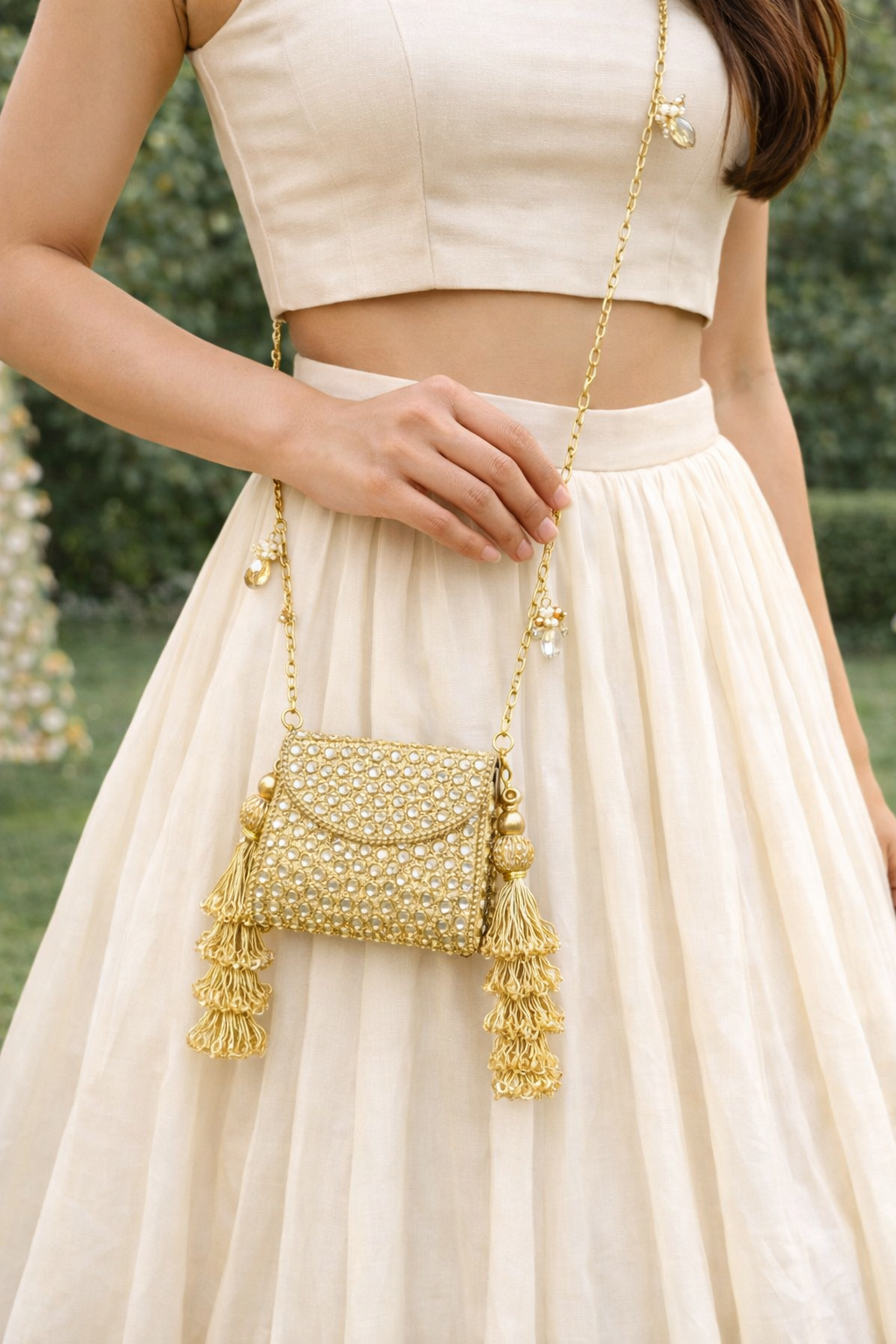 Noor-e-Zari Mini Clutch Bag with Tassles and Charms