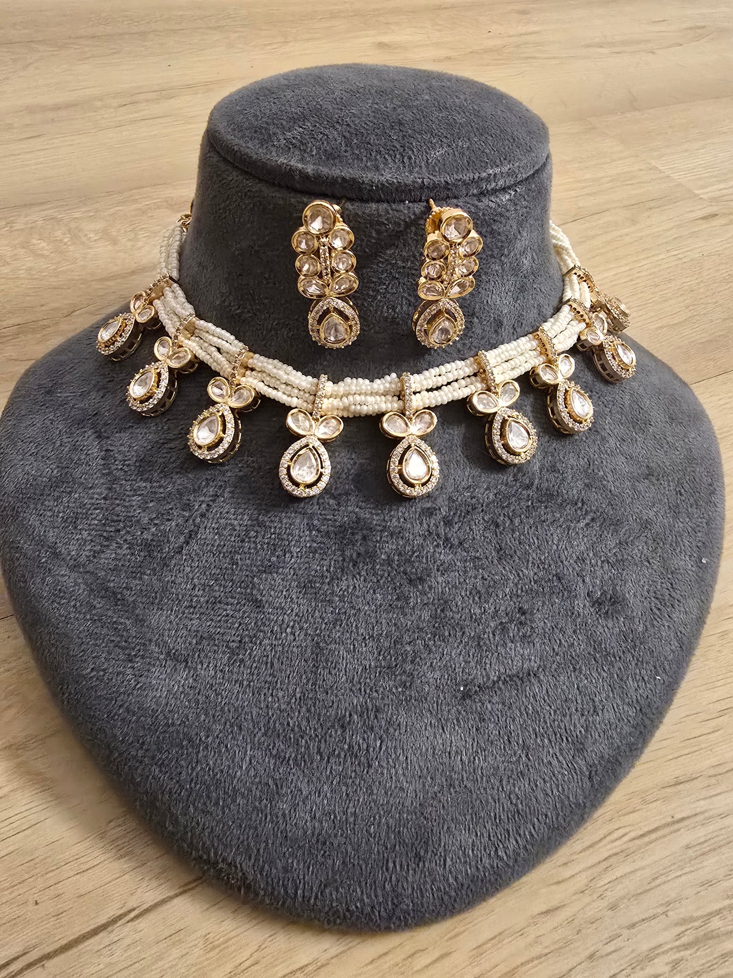 Heera Moissanite Polki Drop Necklace Set