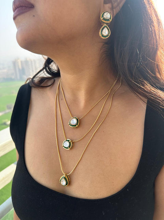 Triplet Polki Cascade Necklace Set