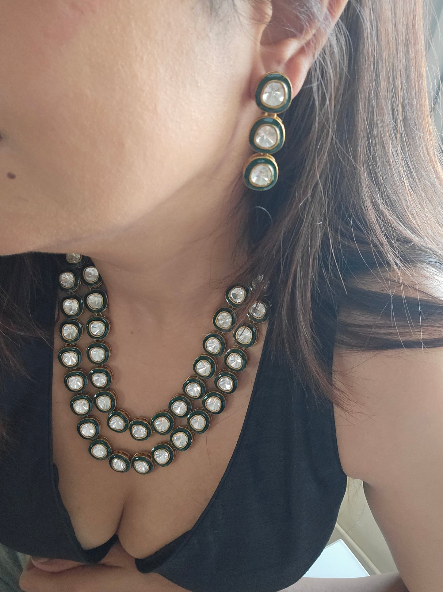 Double layered Polki Moissanite Necklace Set