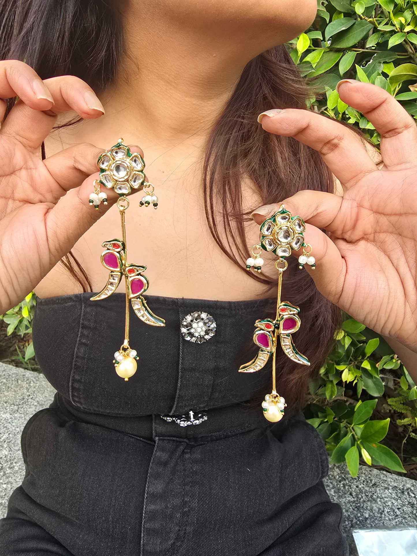 Tota Maina Kundan Enamel Earrings