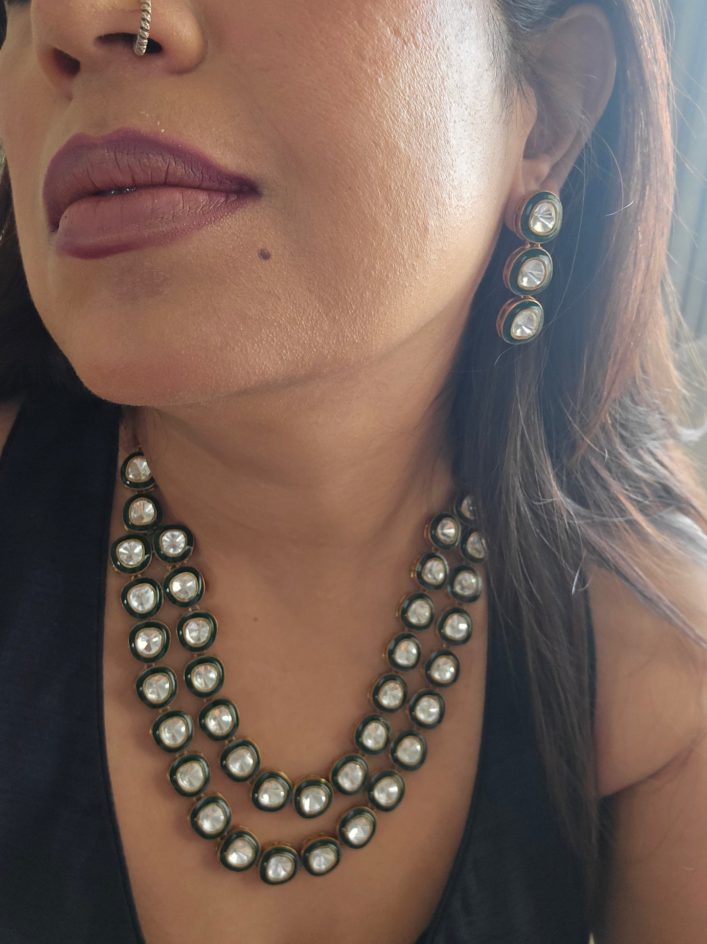 Double layered Polki Moissanite Necklace Set