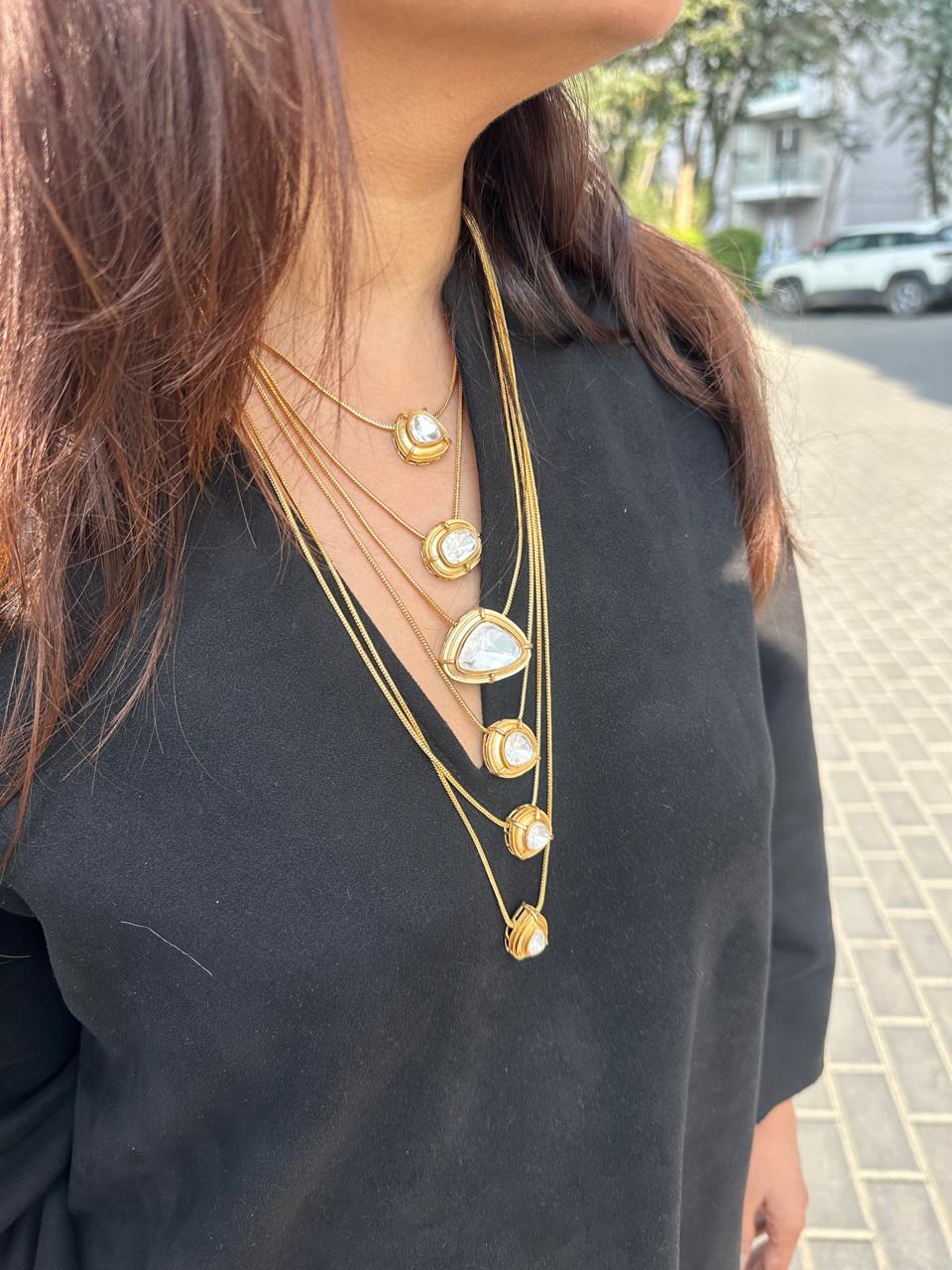 Nooraya Cascade Polki Moissanite Multilayered Necklace Set