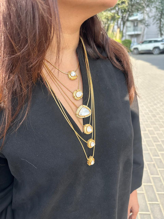 Nooraya Cascade Polki Moissanite Multilayered Necklace Set