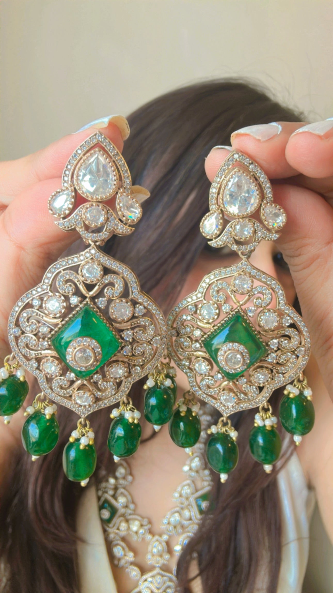 Nooran Moissanite polki bridal Set with emeralds