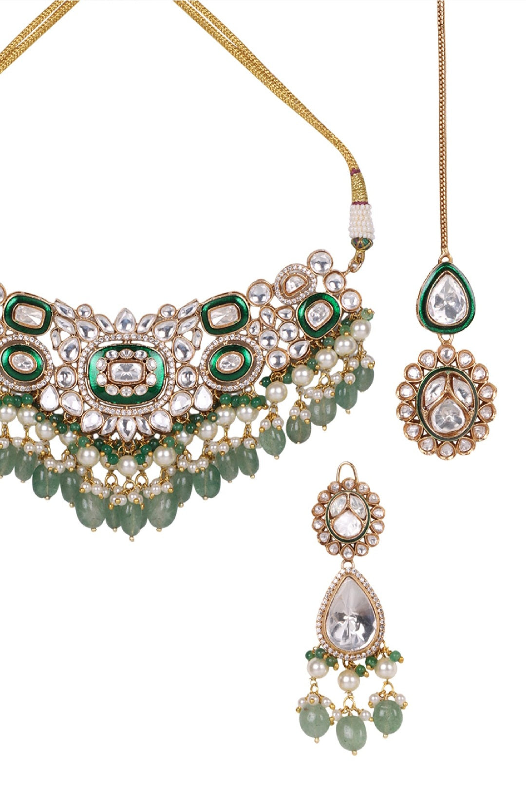 Handmade Polki Choker Set – Green Meenakari Kundan Bridal Jewelry Set