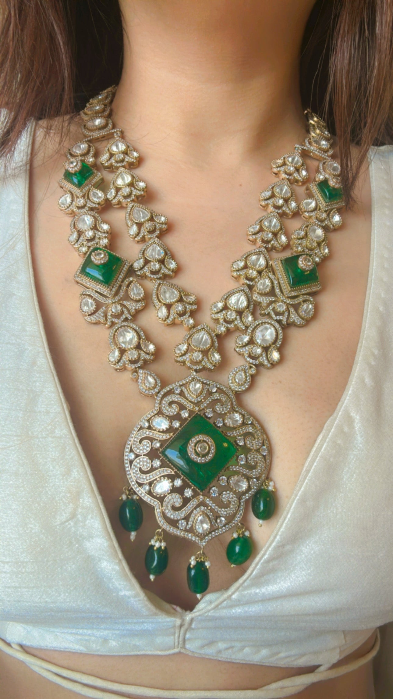 Nooran Moissanite polki bridal Set with emeralds