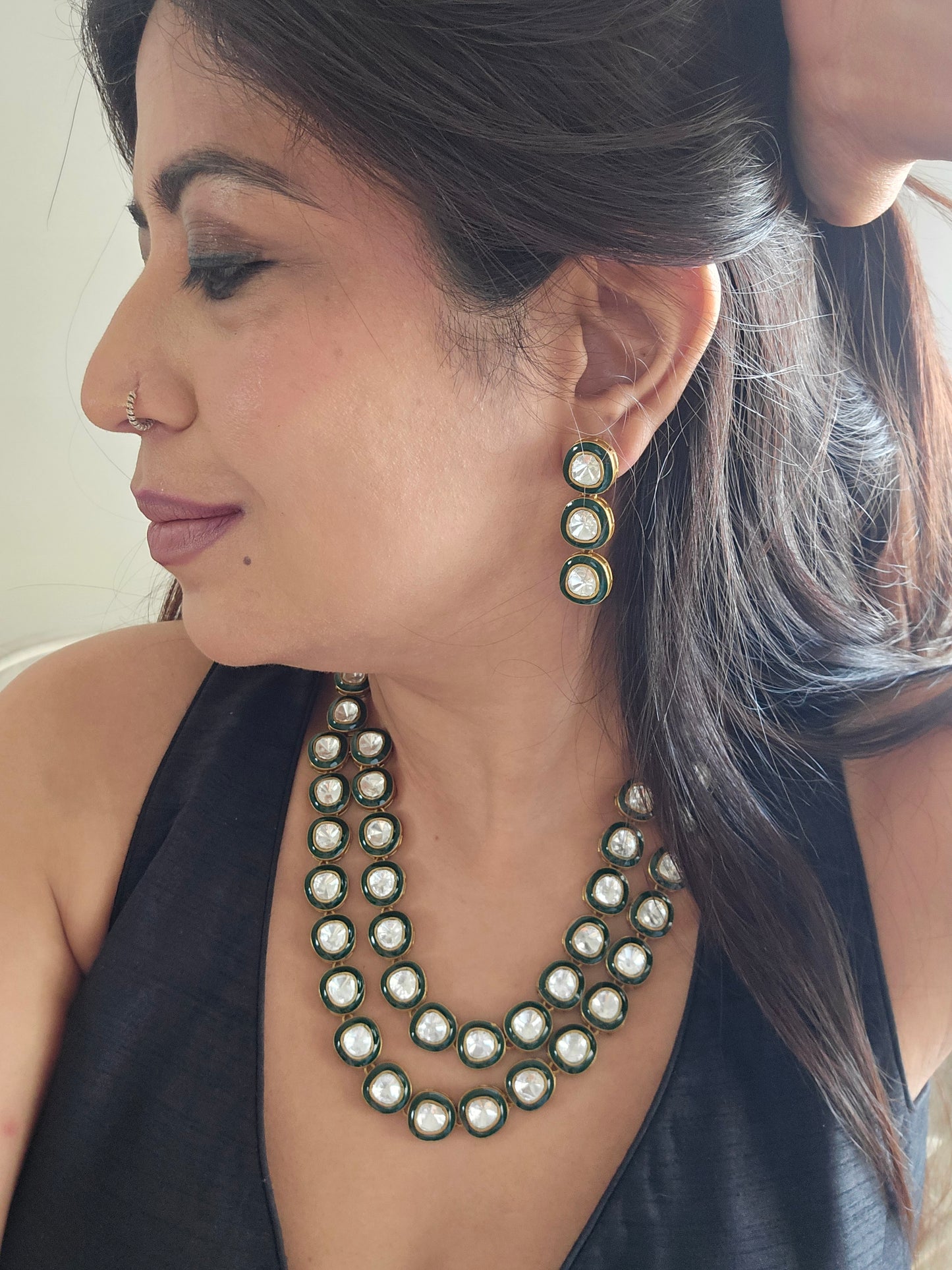 Double layered Polki Moissanite Necklace Set