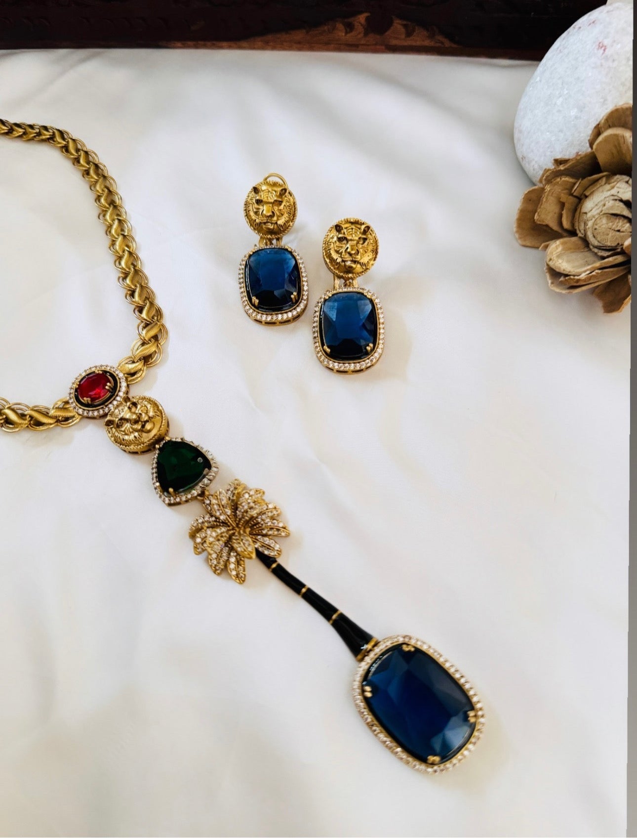Sabyasachi inspired-Sapphire Royal Bengal Tiger necklace set