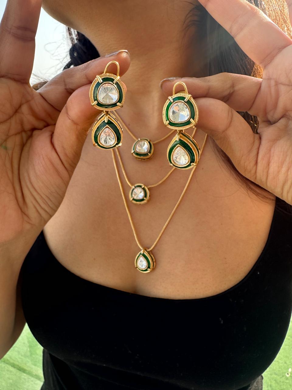 Triplet Polki Cascade Necklace Set