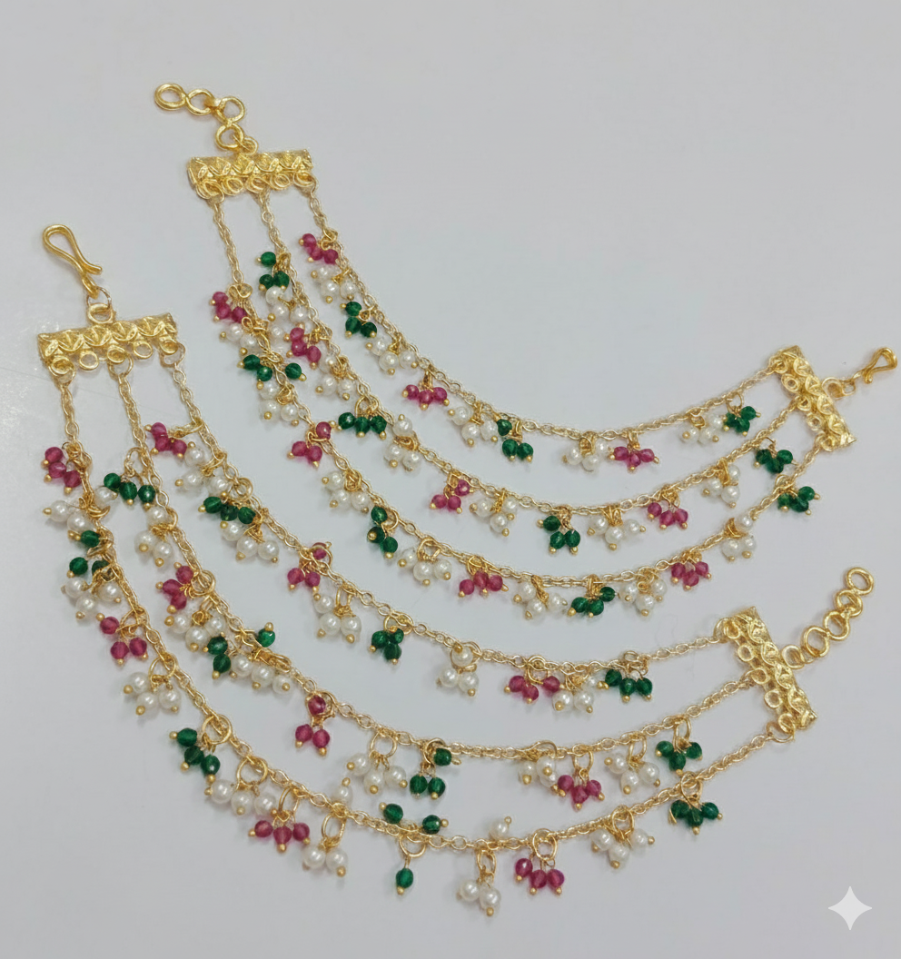 The Royal Multilayered Pearl & Bead Earring Chain (Sahara)
