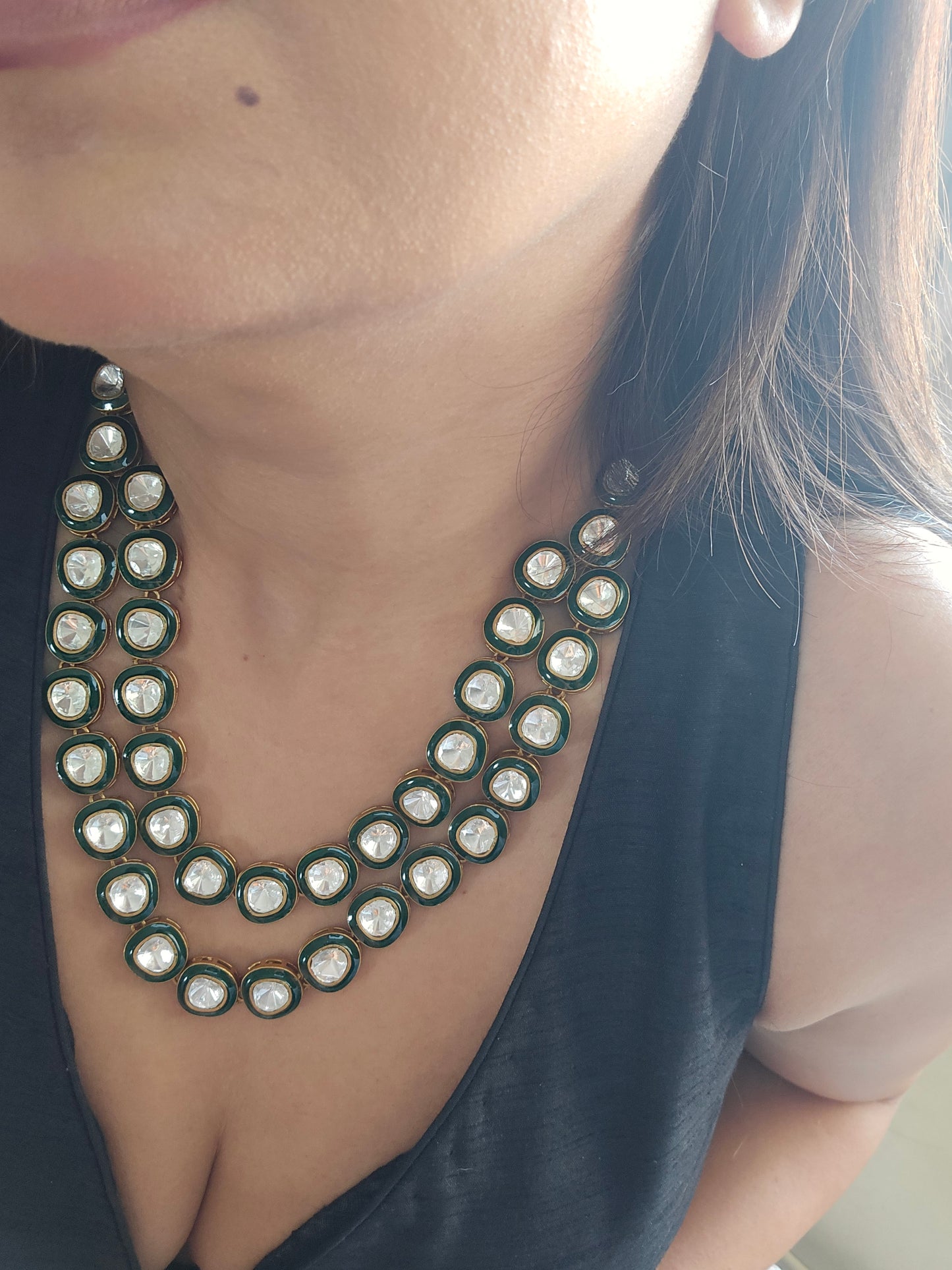 Double layered Polki Moissanite Necklace Set