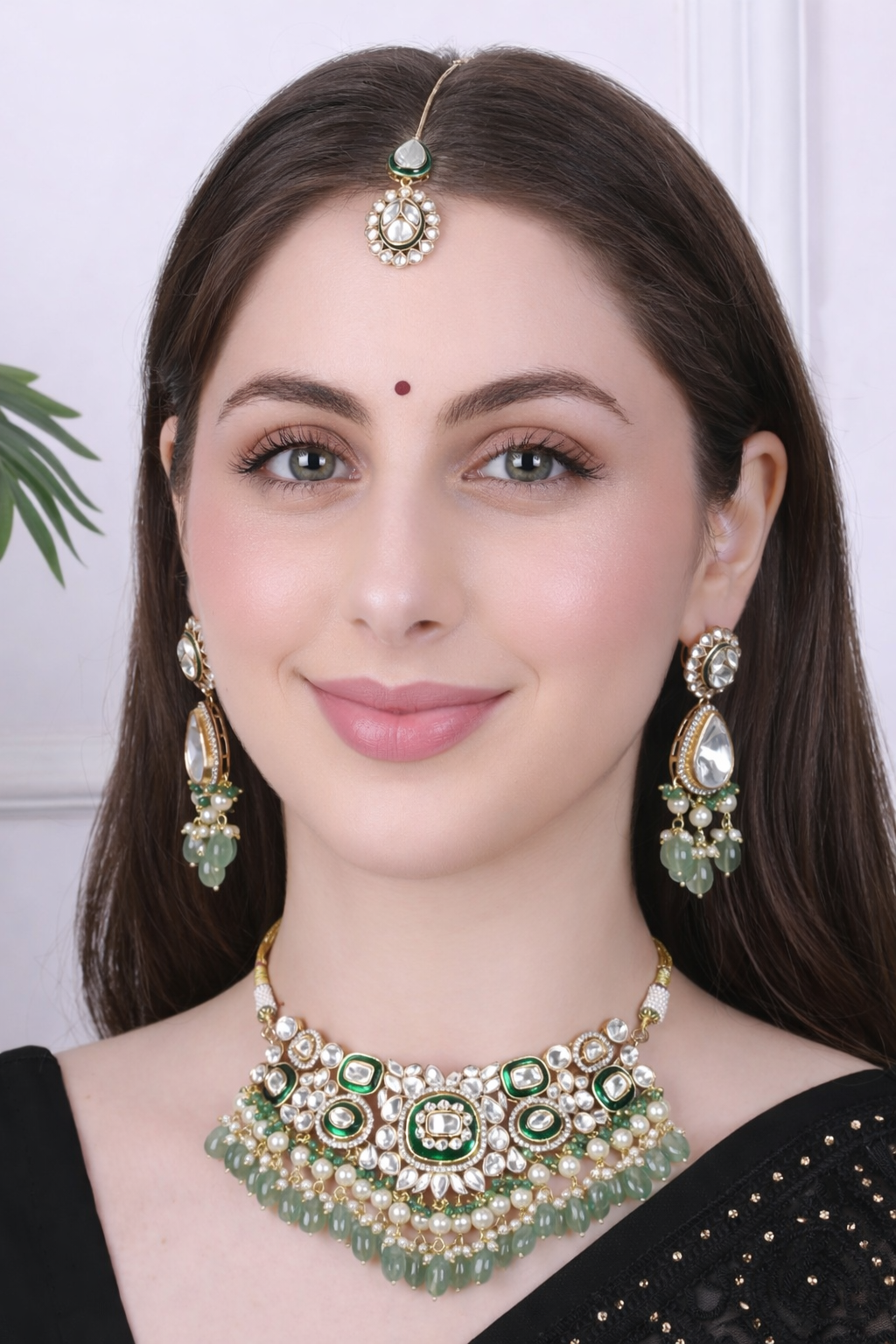 Handmade Polki Choker Set – Green Meenakari Kundan Bridal Jewelry Set