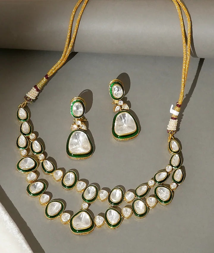 Handmade Polki Choker Set – Green Meenakari Kundan Bridal Jewelry Set