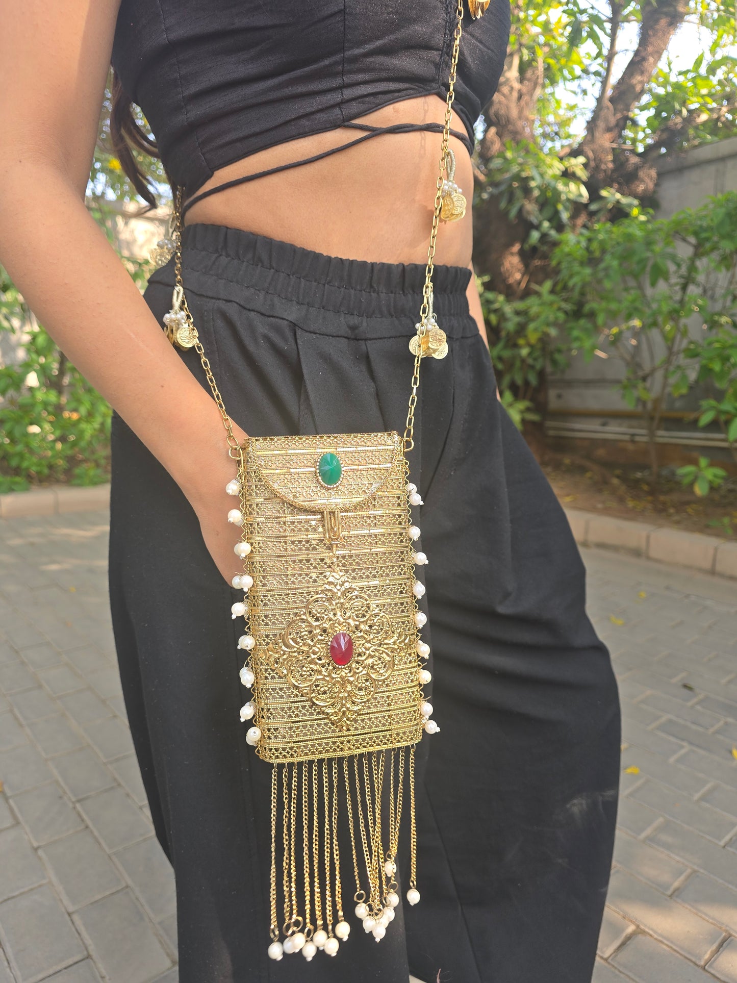 Antique Mobile Pouch with Fringe Tassel