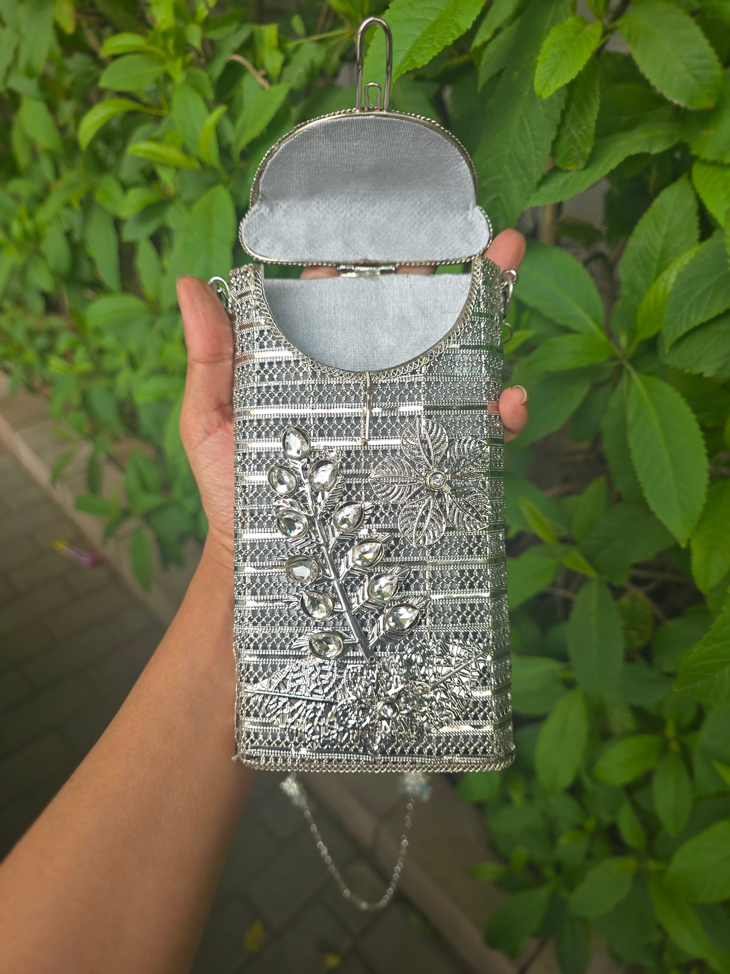 Ethnic Filigree Metal Phone Bag | 2-in-1 Waist & Crossbody Phone Pouch | Tasseled Festive Mobile Sling | Wedding Guest Gift