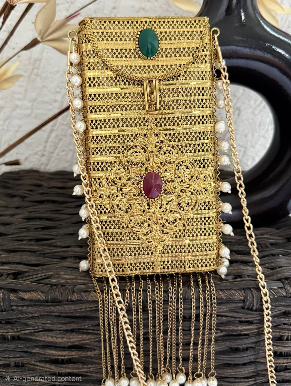 Antique Mobile Pouch with Fringe Tassel