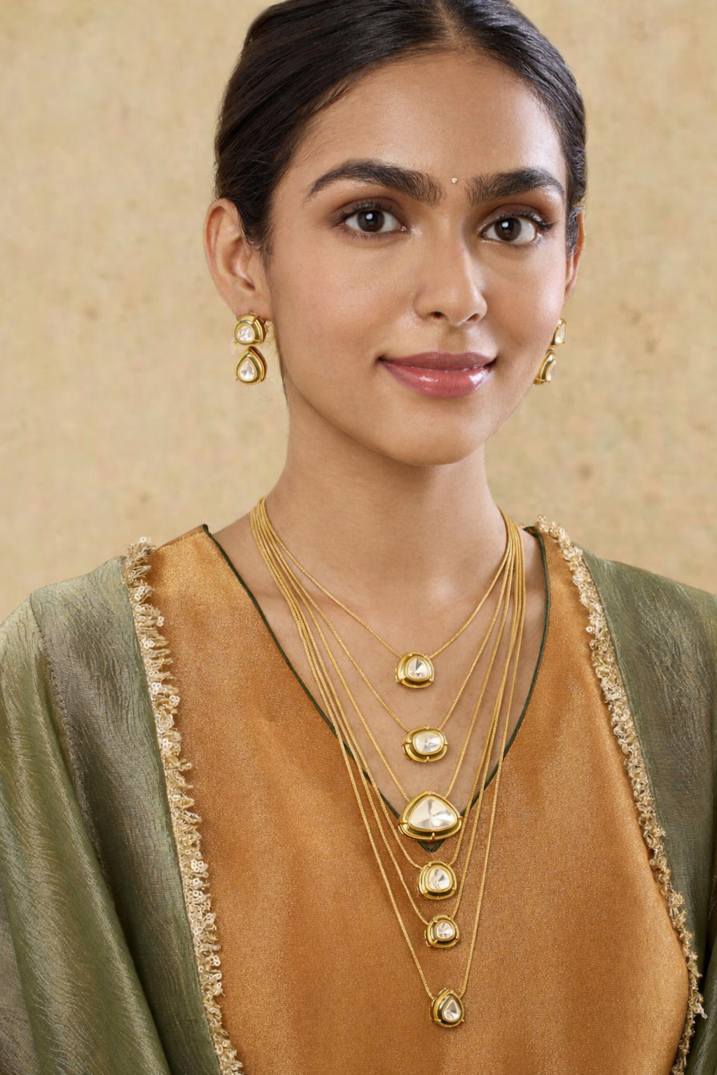 Nooraya Cascade Polki Moissanite Multilayered Necklace Set