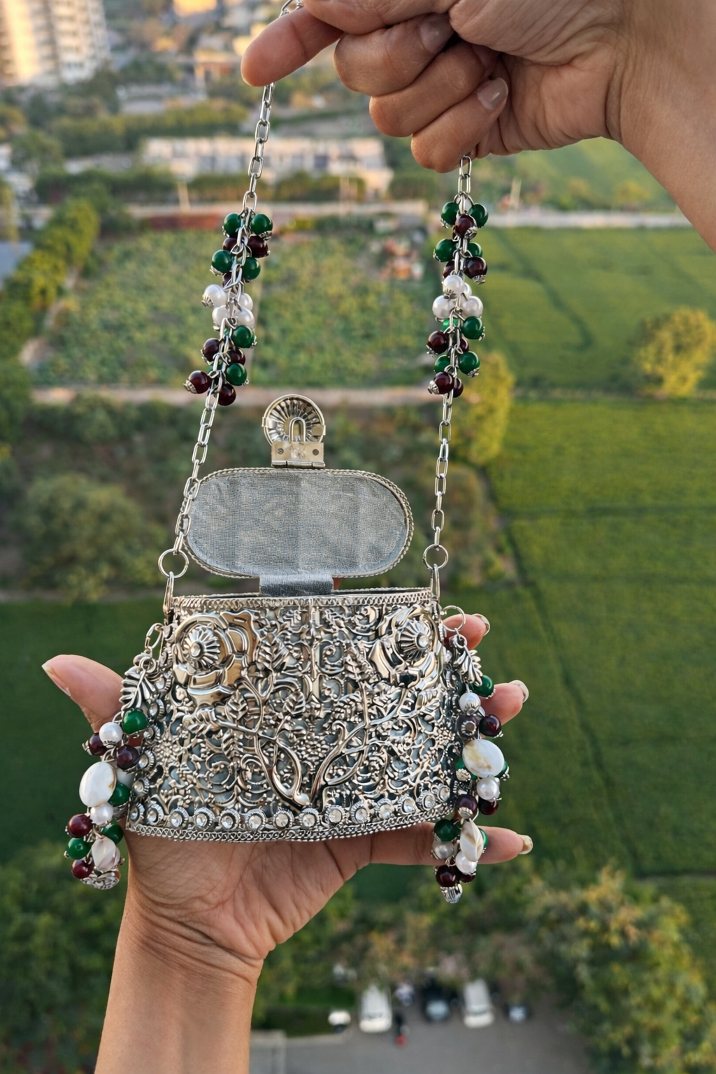 Handcrafted Mini Beaded Potli Clutch | Mini Ethnic Bridal Evening Bag with Tassels