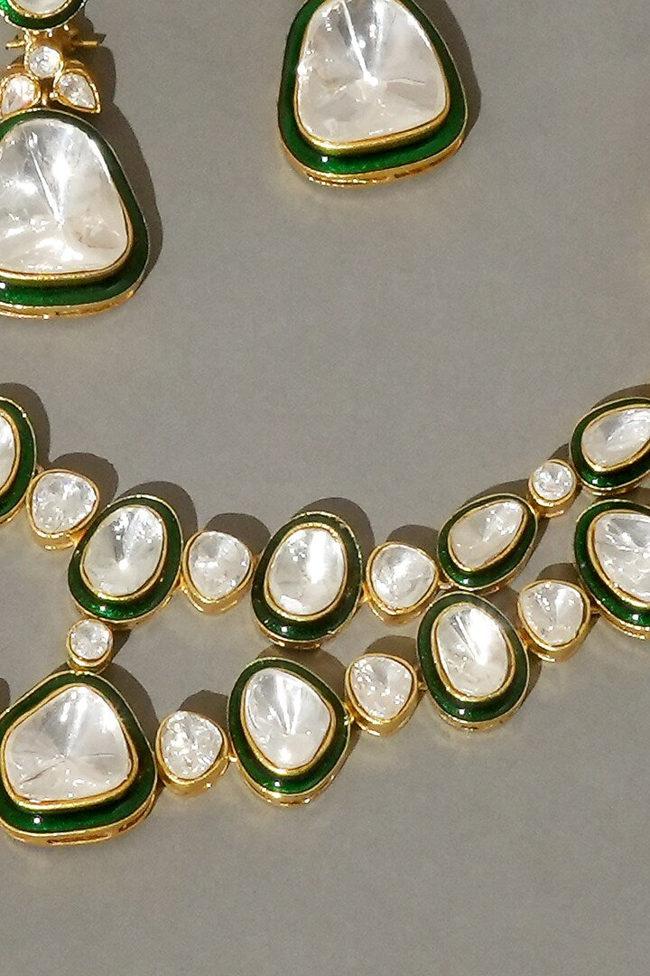 Handmade Polki Choker Set – Green Meenakari Kundan Bridal Jewelry Set