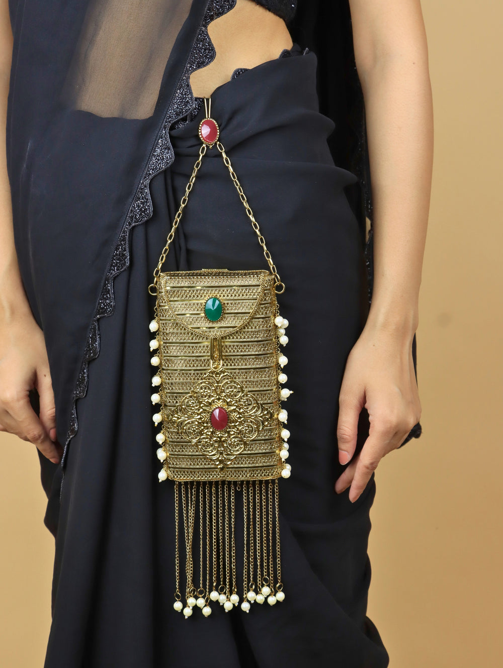 Antique Mobile Pouch with Fringe Tassel