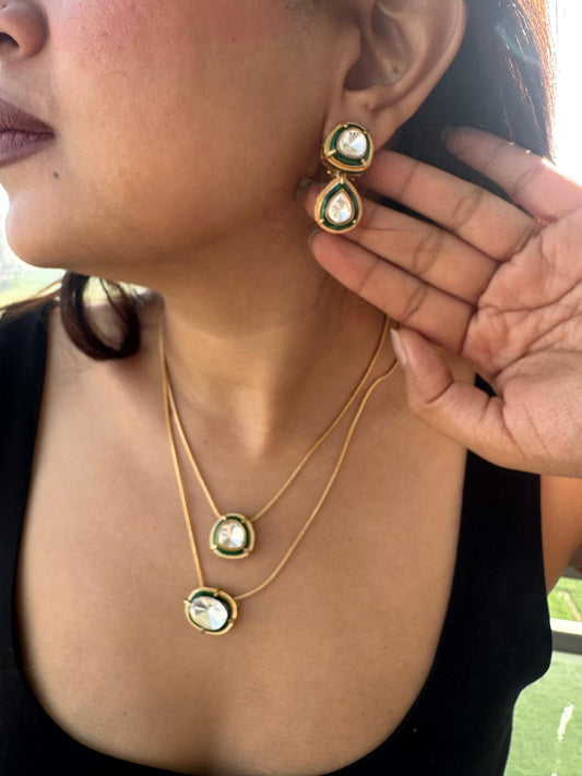 Doublet polki Cascade Multilayered Necklace Set