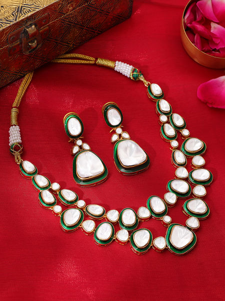 Handmade Polki Choker Set – Green Meenakari Kundan Bridal Jewelry Set