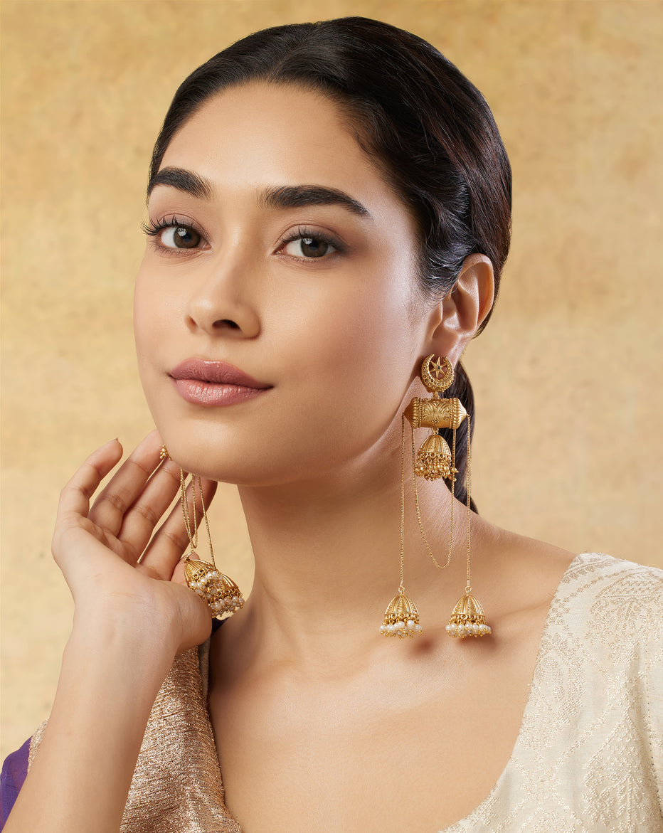 Devika Temple Ear Jhumka Earrings