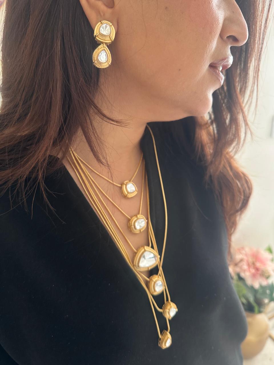 Nooraya Cascade Polki Moissanite Multilayered Necklace Set