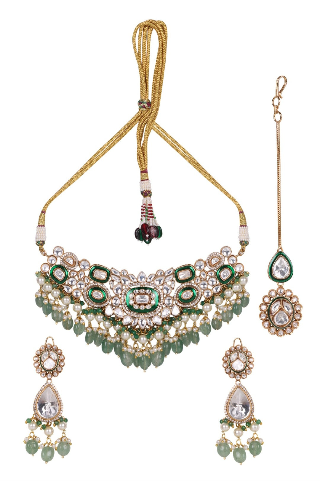 Handmade Polki Choker Set – Green Meenakari Kundan Bridal Jewelry Set