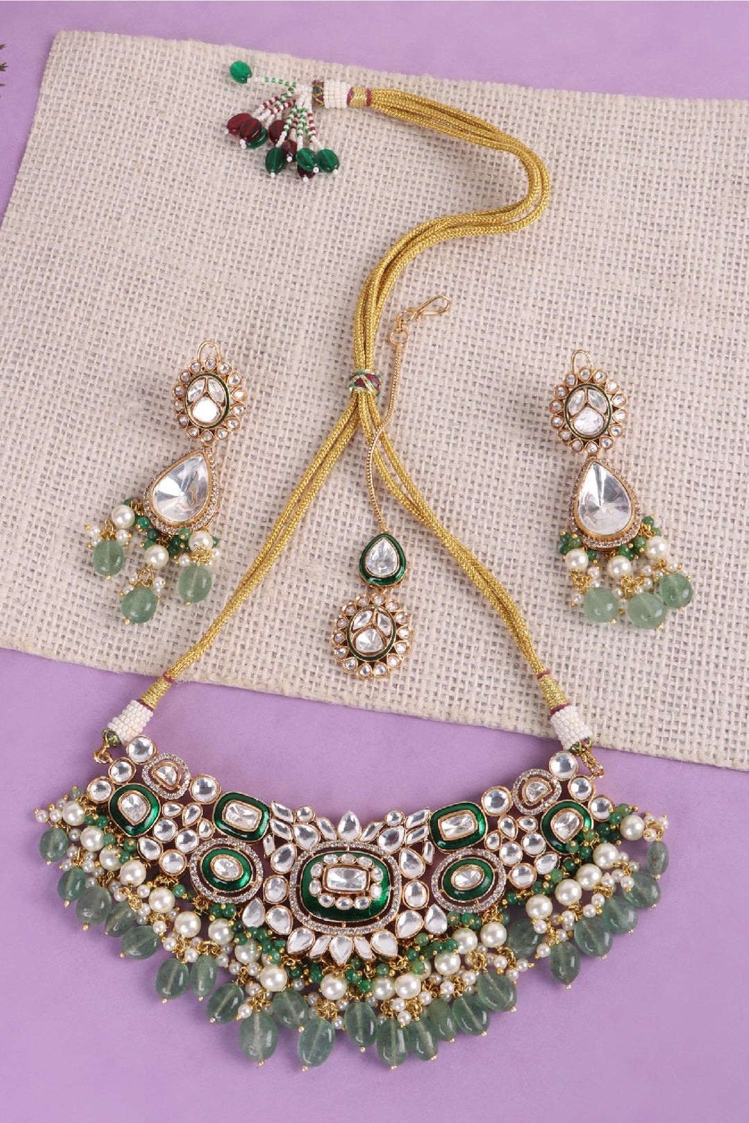 Handmade Polki Choker Set – Green Meenakari Kundan Bridal Jewelry Set