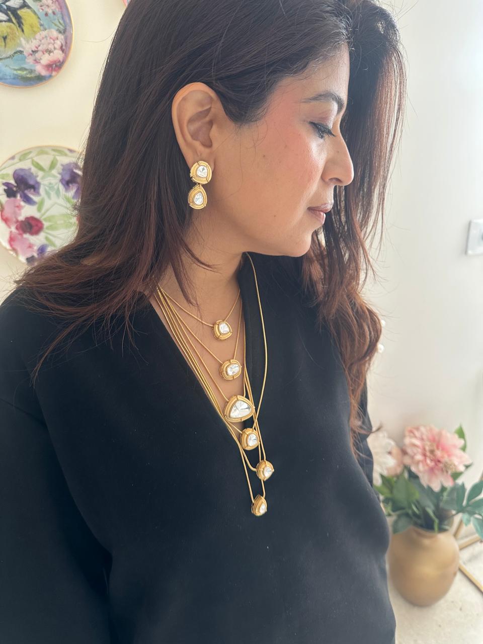 Nooraya Cascade Polki Moissanite Multilayered Necklace Set