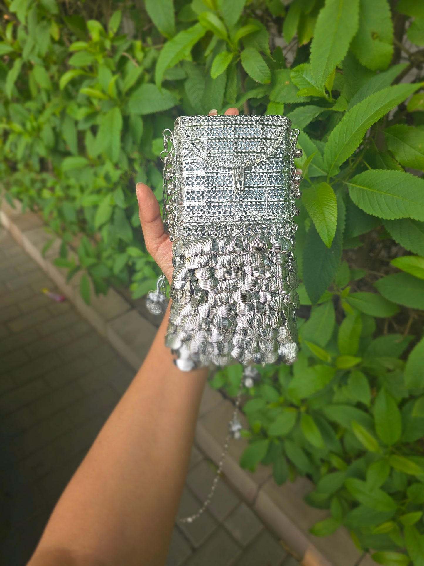 Ethnic Gold Metal Phone Bag | 2-in-1 Waist & Crossbody Pouch | Tasseled Festive Mobile Sling | Wedding Guest Gift | Handmade Boho Accessory