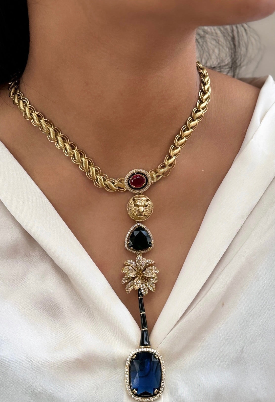 Sabyasachi inspired-Sapphire Royal Bengal Tiger necklace set