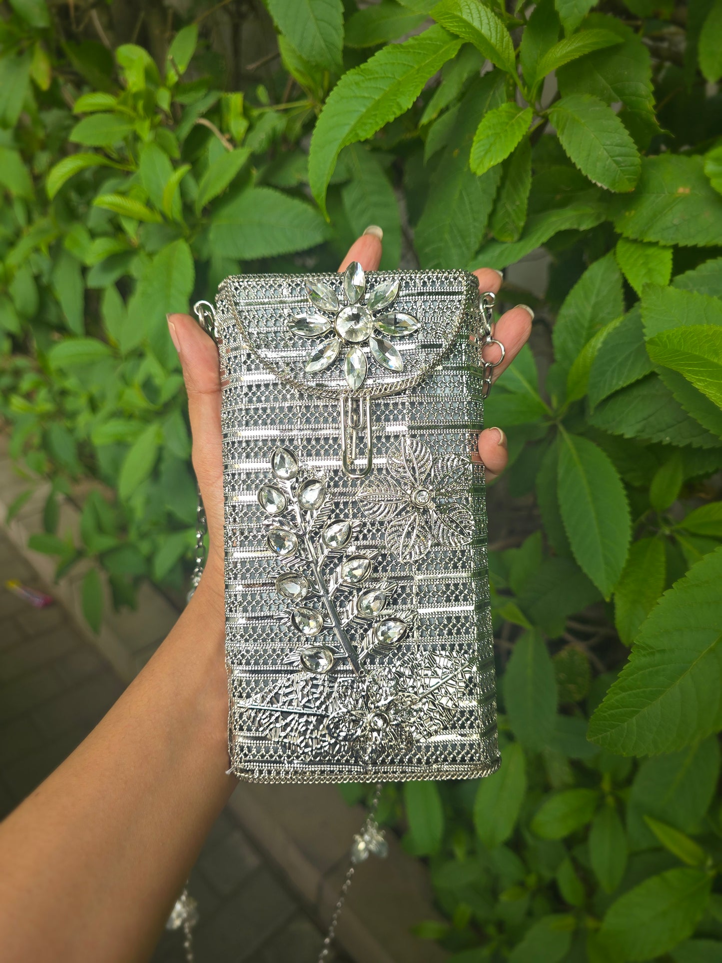 Ethnic Filigree Metal Phone Bag | 2-in-1 Waist & Crossbody Phone Pouch | Tasseled Festive Mobile Sling | Wedding Guest Gift