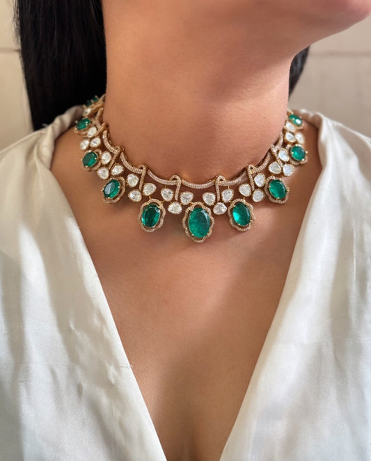 Emerald setting green stone Necklace set