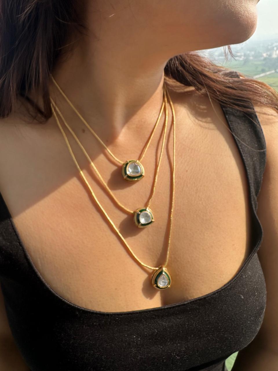 Triplet Polki Cascade Necklace Set