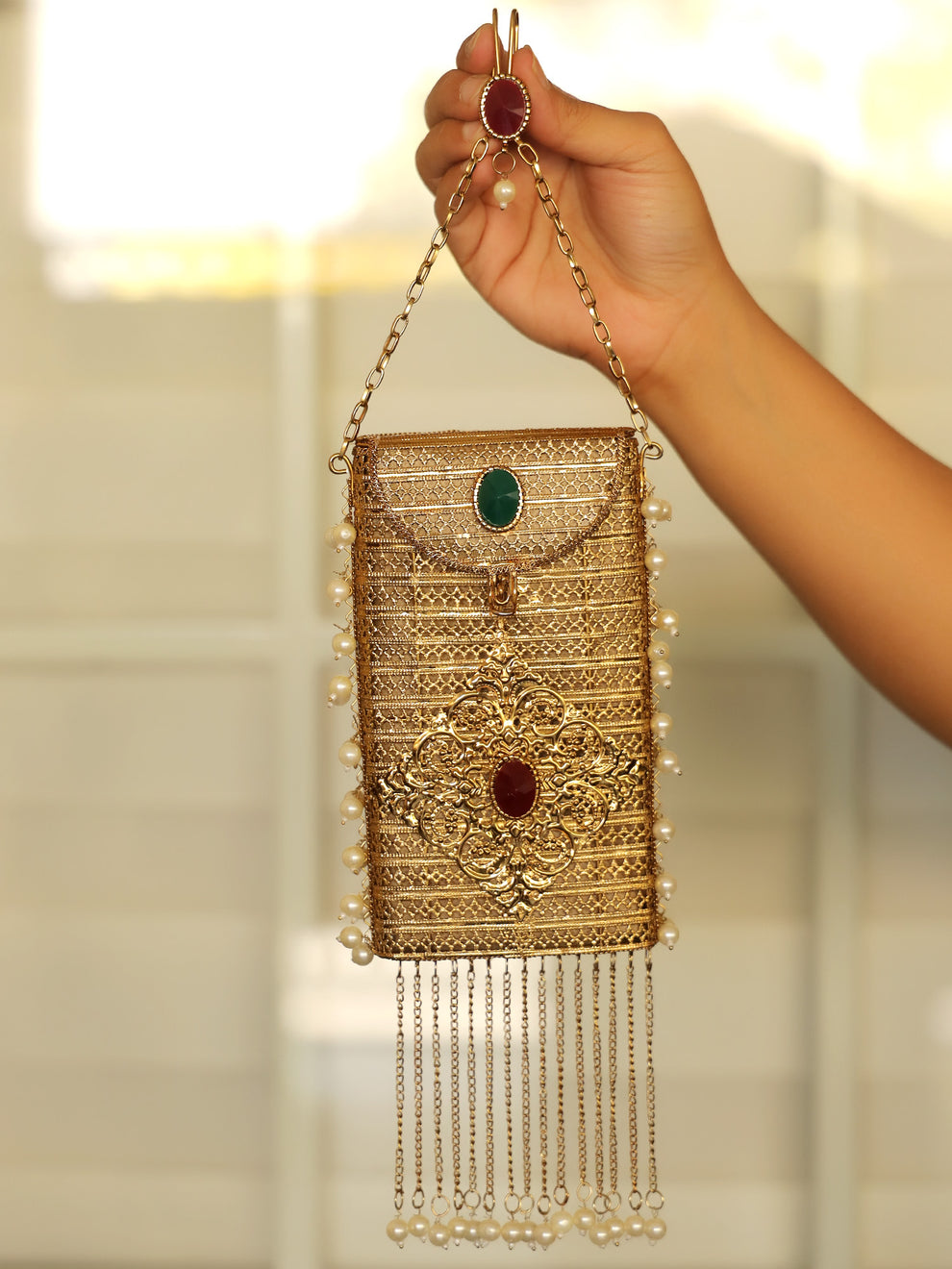 Antique Mobile Pouch with Fringe Tassel