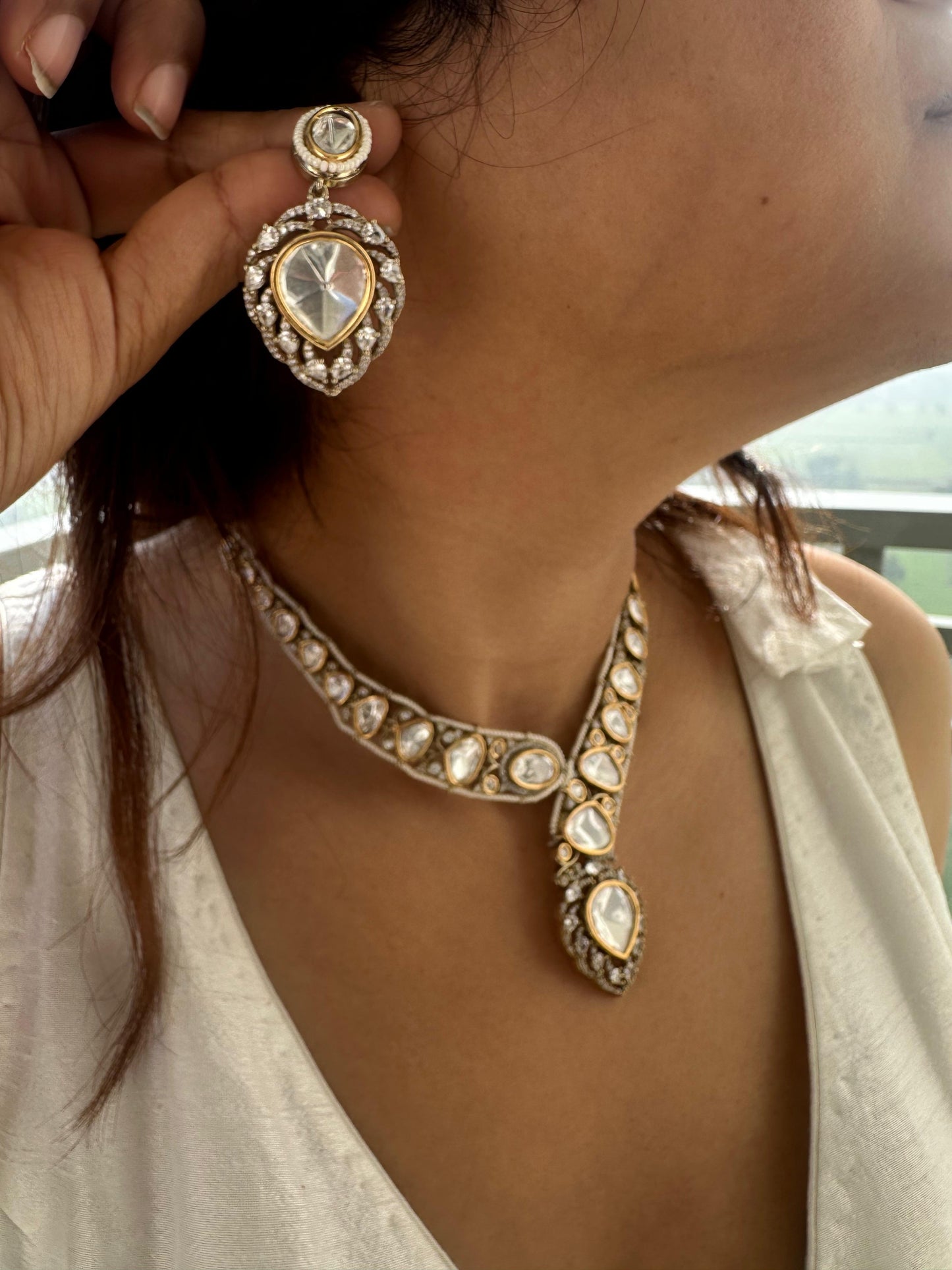Bvlgari inspired Polki Moissanite Necklace Set
