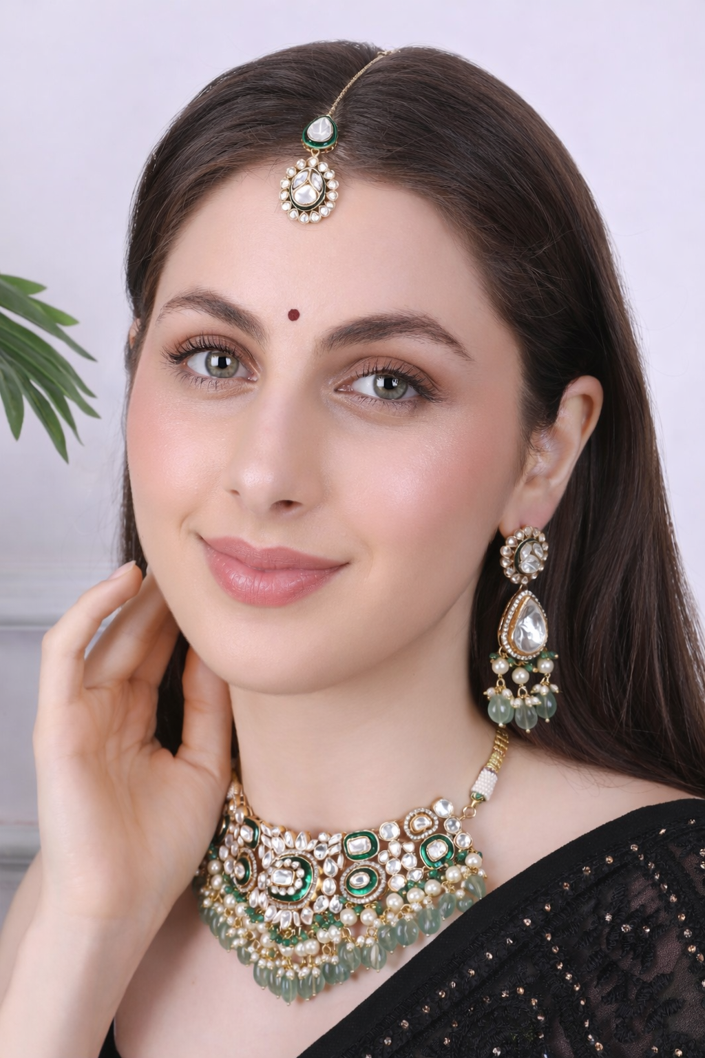 Handmade Polki Choker Set – Green Meenakari Kundan Bridal Jewelry Set