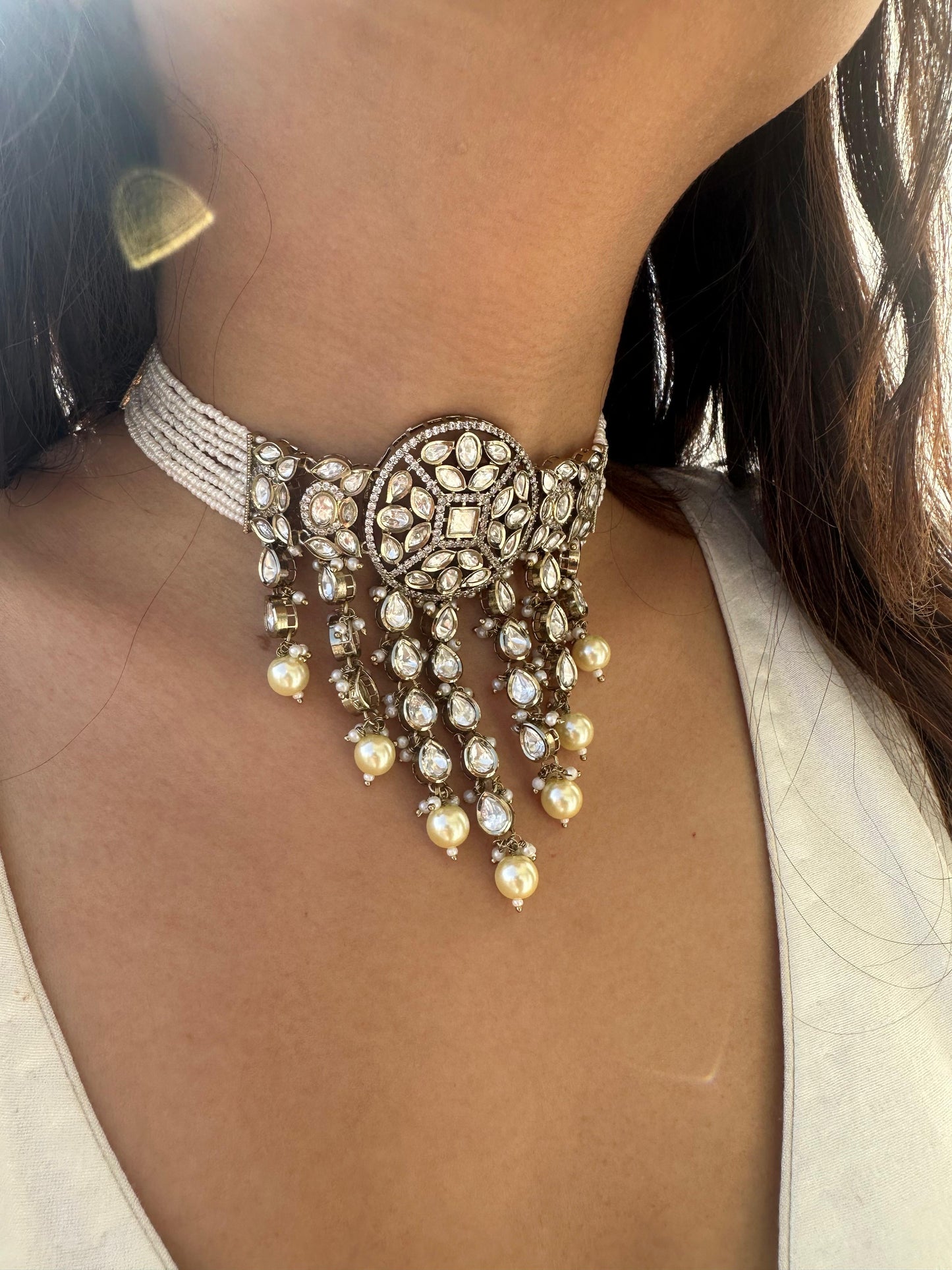 Mahira Polki Mossainite Choker set