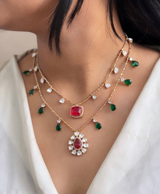Khazin Indowestern Double layered Pendant Set