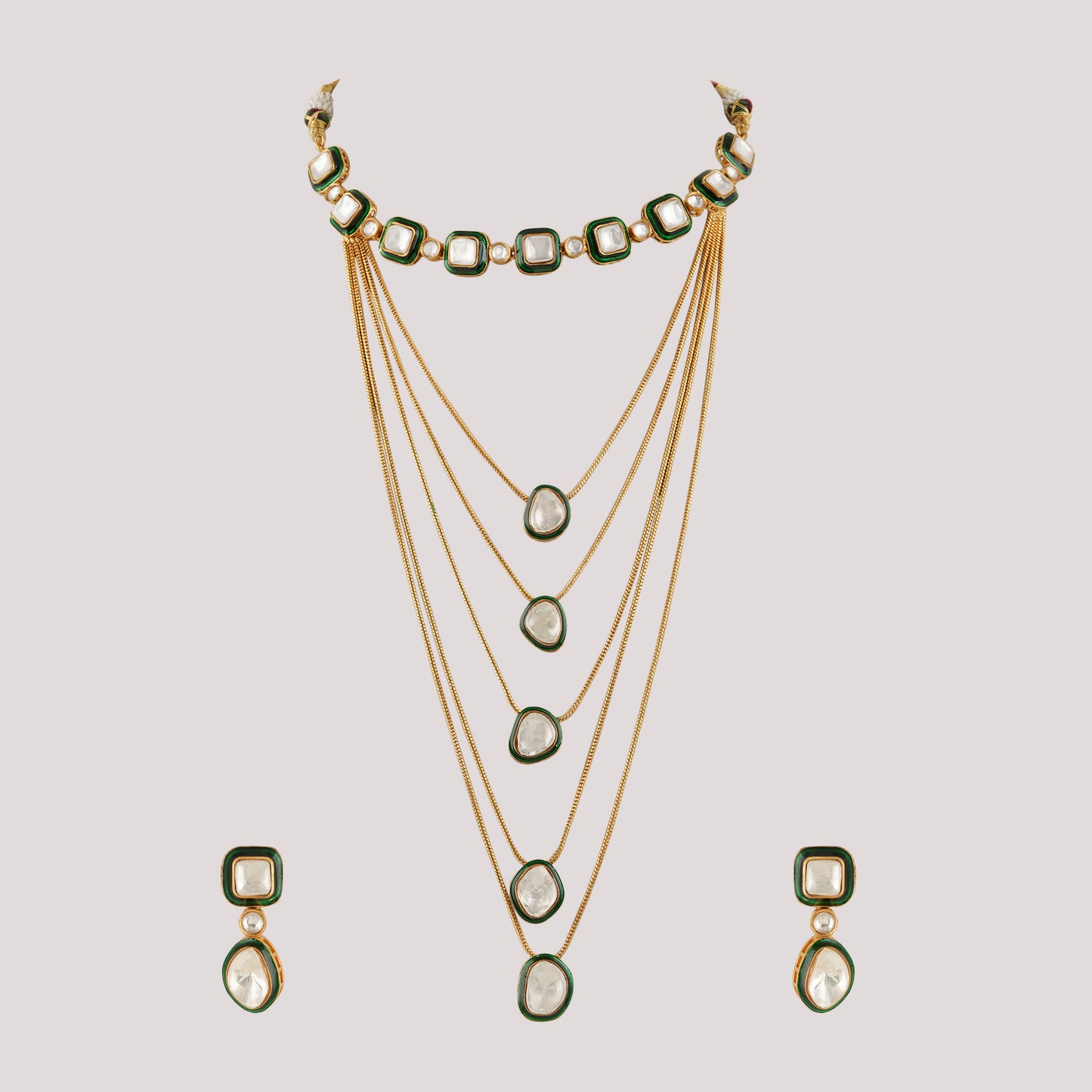Polki Meena Layered Necklace with Set
