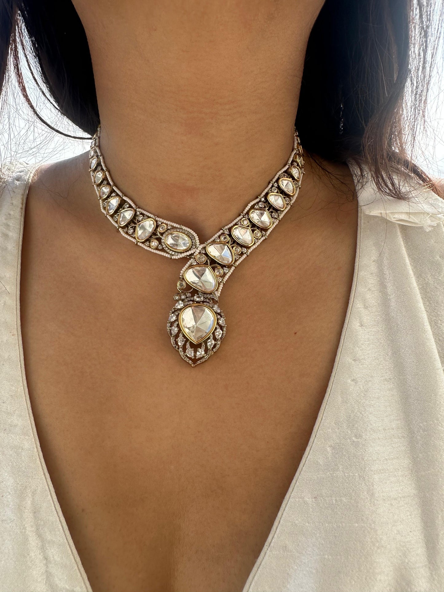 Bvlgari inspired Polki Moissanite Necklace Set