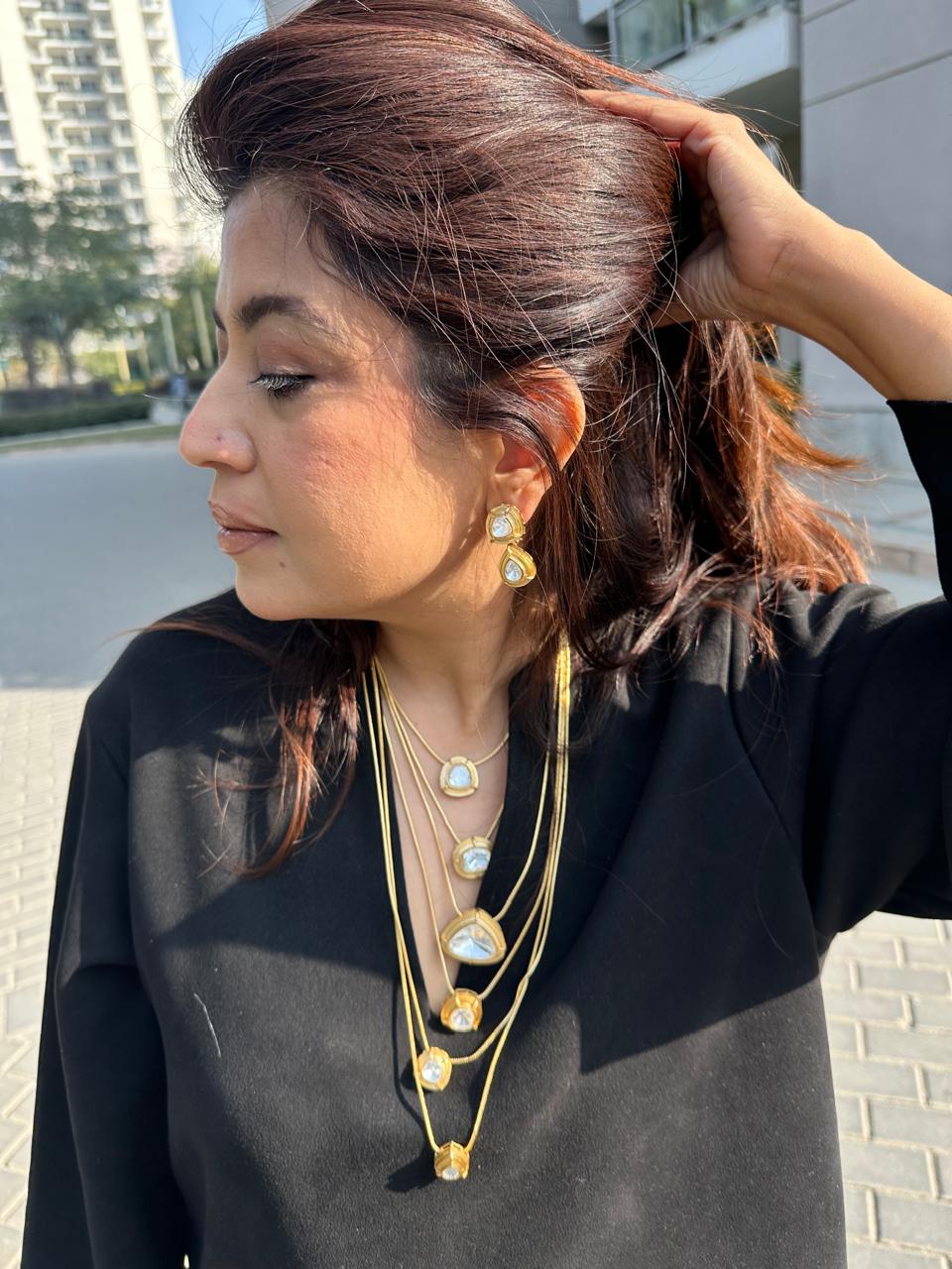 Nooraya Cascade Polki Moissanite Multilayered Necklace Set